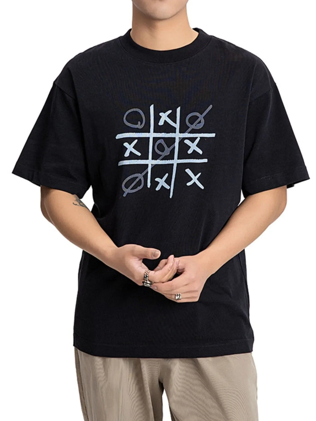 Men's Gaming Tic Tac Toe Graphic Round Neck T-Shirt