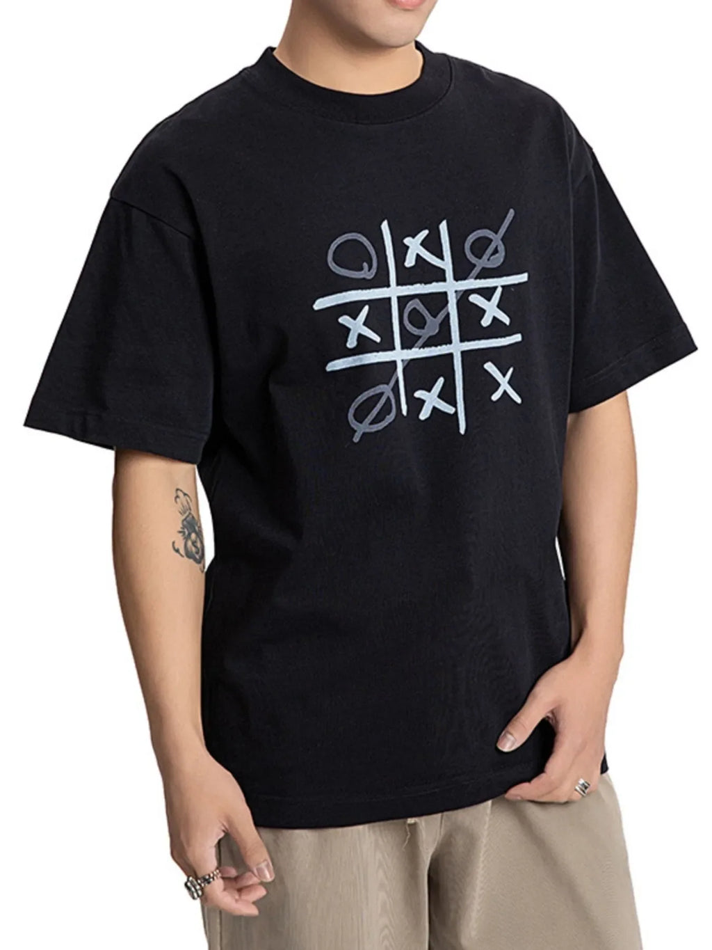 Men's Gaming Tic Tac Toe Graphic Round Neck T-Shirt
